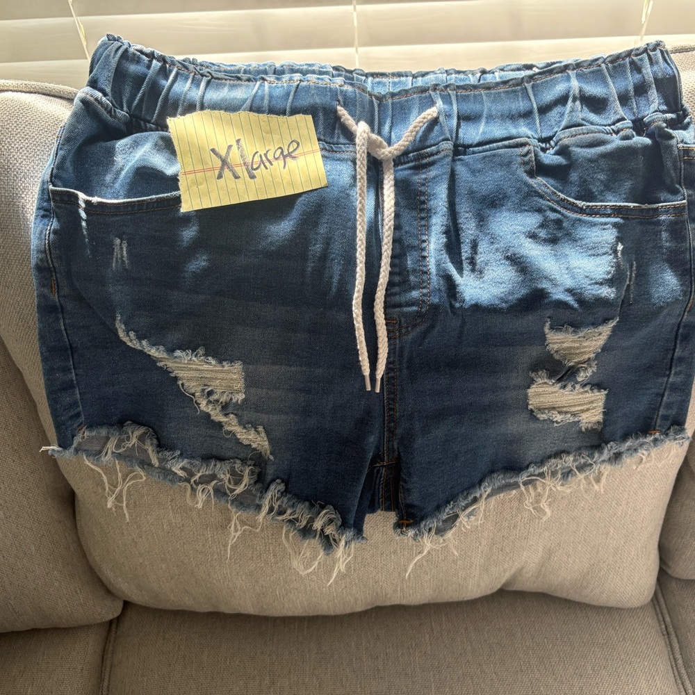 SHEIN High Waist Distressed Denim Shorts - Blue